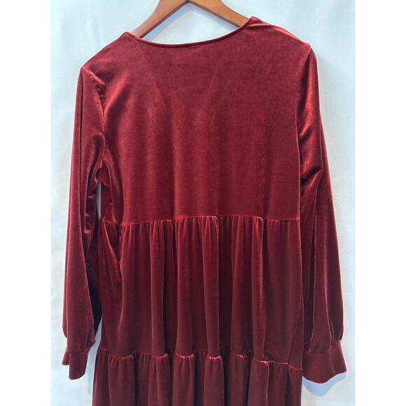 J Forks Designs 3 Tiered Burgundy Velour Dress Sz XL - Picture 5 of 5